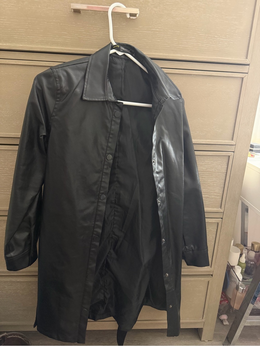 Finesse Black Faux Leather Women's Long Jacket